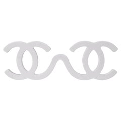 Chanel White 1994 Runway Karl Lagerfeld CC Logo Iconic Rare Sunglasses