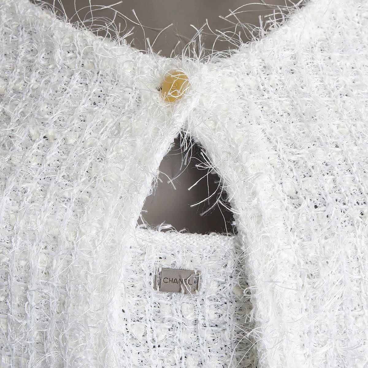 CHANEL white 1999 99P FUZZY Twinset Sweater 36 XS For Sale 1