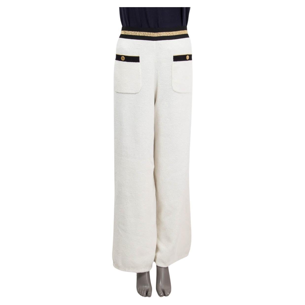 Chanel White 2019 19C La Pausa Terrycloth Wide Leg Pants 38 S