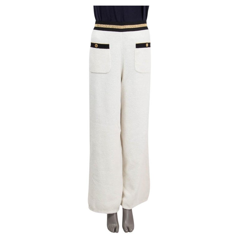 CHANEL white 2019 19C LA PAUSA TERRYCLOTH WIDE LEG Pants 38 S For Sale at  1stDibs