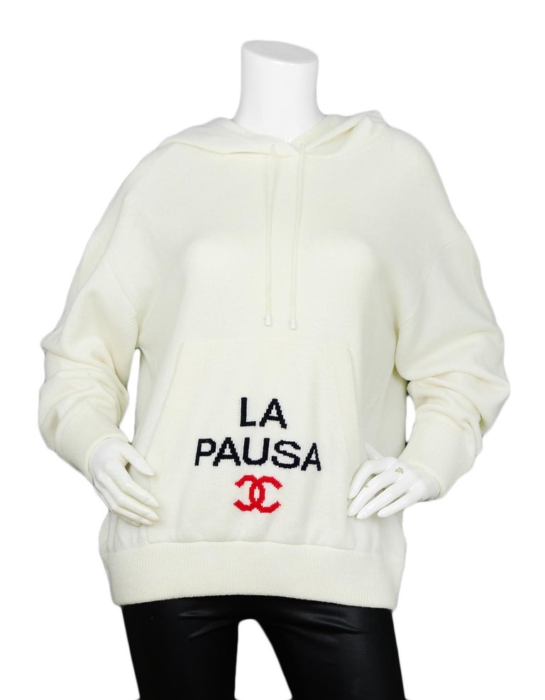 Chanel White 2019 Cruise Cashmere La Pausa Hooded Sweater sz 44 rt $3, 250  at 1stDibs