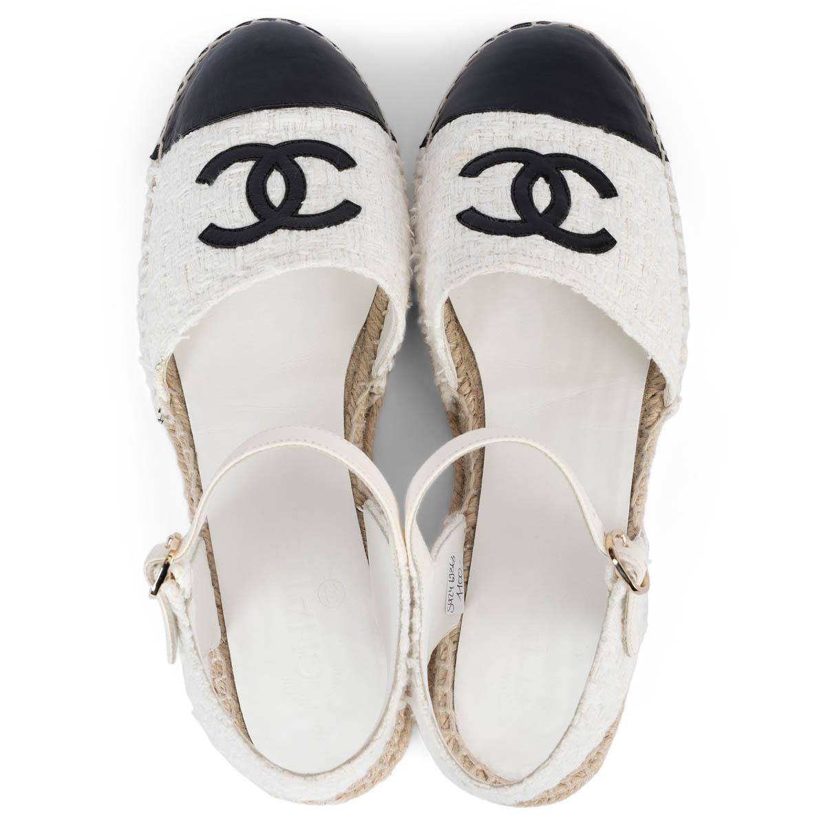 CHANEL white 2020 20P TWEED ESPADRILLES Shoes 39 For Sale 2