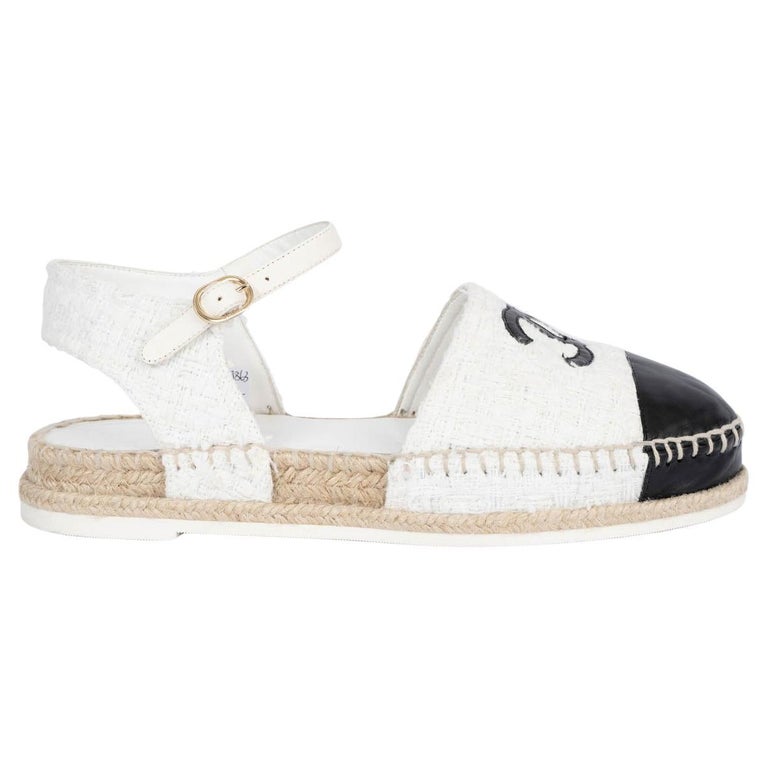 CHANEL white 2020 20P TWEED ESPADRILLES Shoes 39 For Sale at 1stDibs