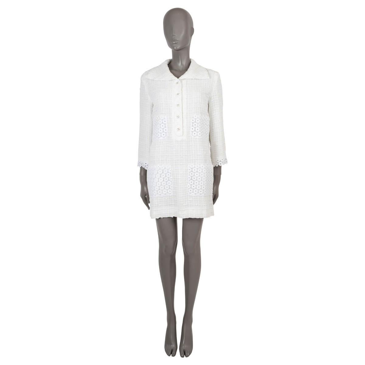 CHANEL white 2021 21C CAPRI LACE TRIM TWEED SHIRT Dress 42 L For Sale 1