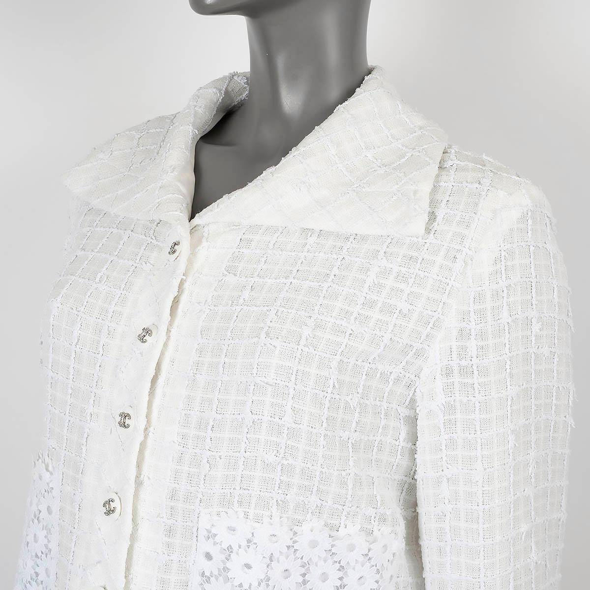 CHANEL white 2021 21C CAPRI LACE TRIM TWEED SHIRT Dress 42 L For Sale 2