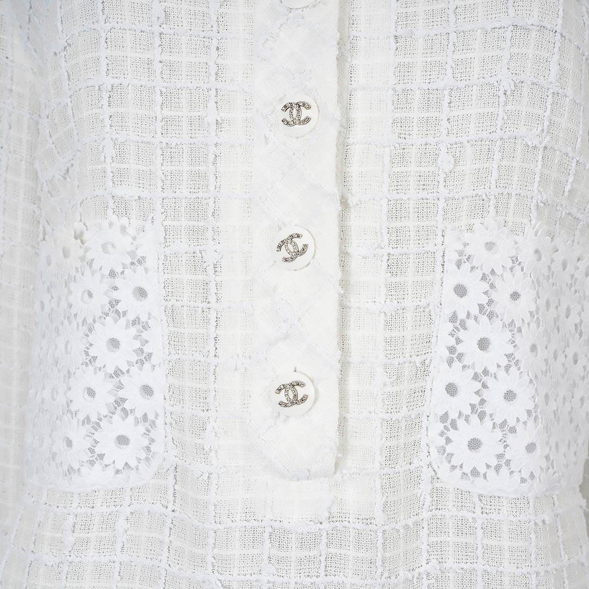 CHANEL white 2021 21C CAPRI LACE TRIM TWEED SHIRT Dress 42 L For Sale 3