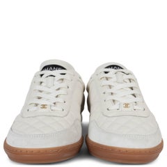 CHANEL white 23K LEATHER & SUEDE LOW TOP Sneakers Shoes 38