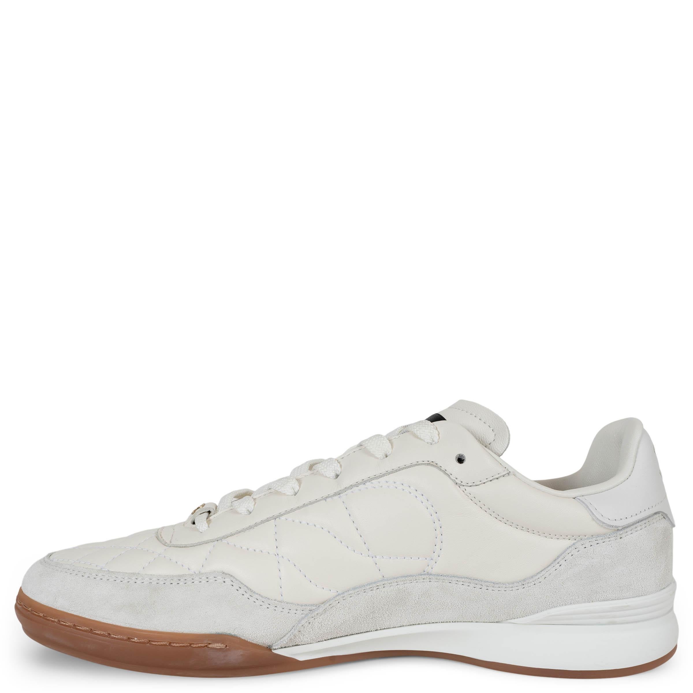 Gray CHANEL white 23K LEATHER & SUEDE LOW TOP Sneakers Shoes 38 For Sale