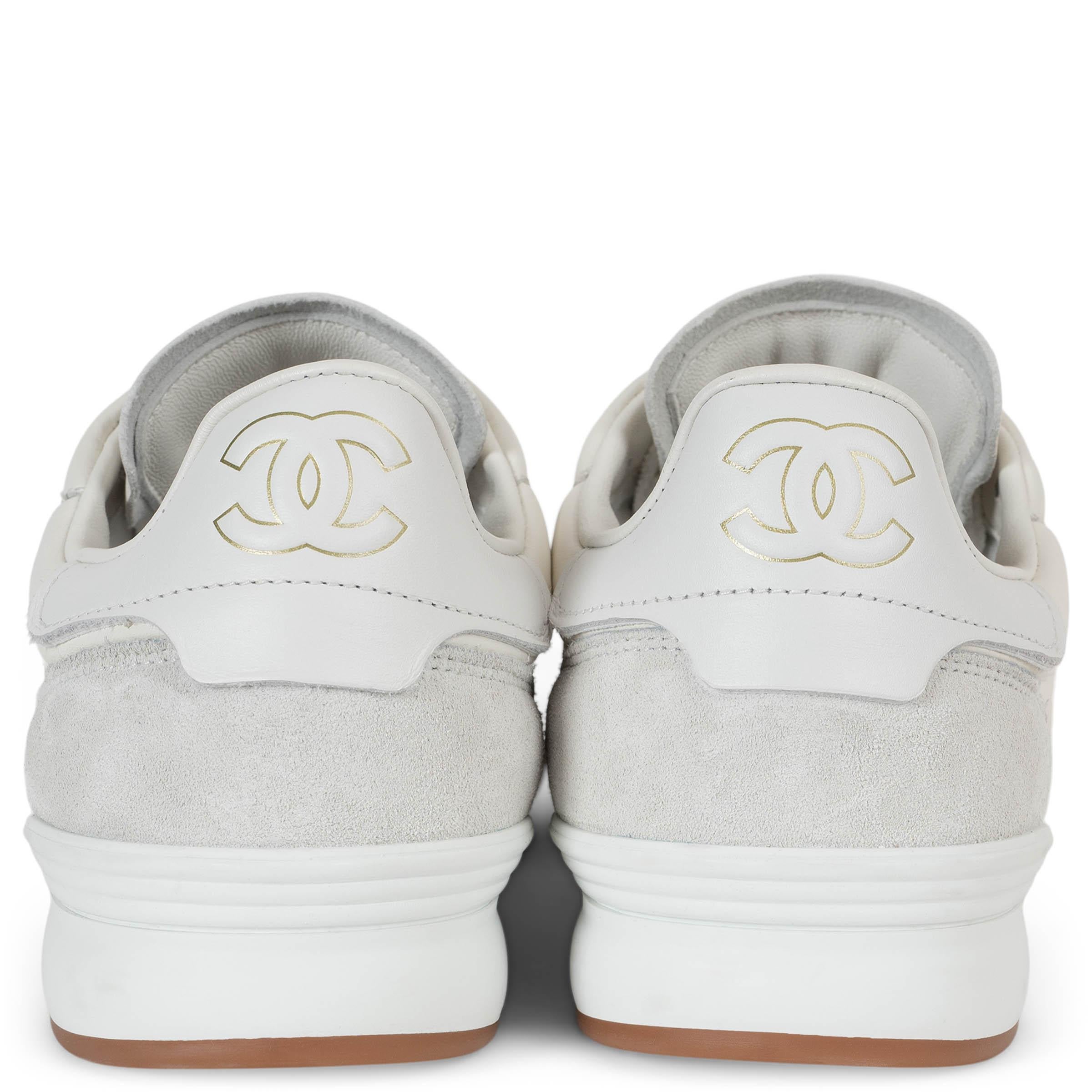 Women's CHANEL white 23K LEATHER & SUEDE LOW TOP Sneakers Shoes 38 For Sale