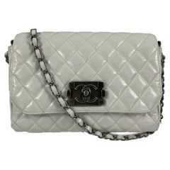 CHANEL White / Aged-Silver CC Quilted Medium Leather Flap Crossbody / Shoulder