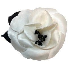 CHANEL White And Black Camellia Brooch