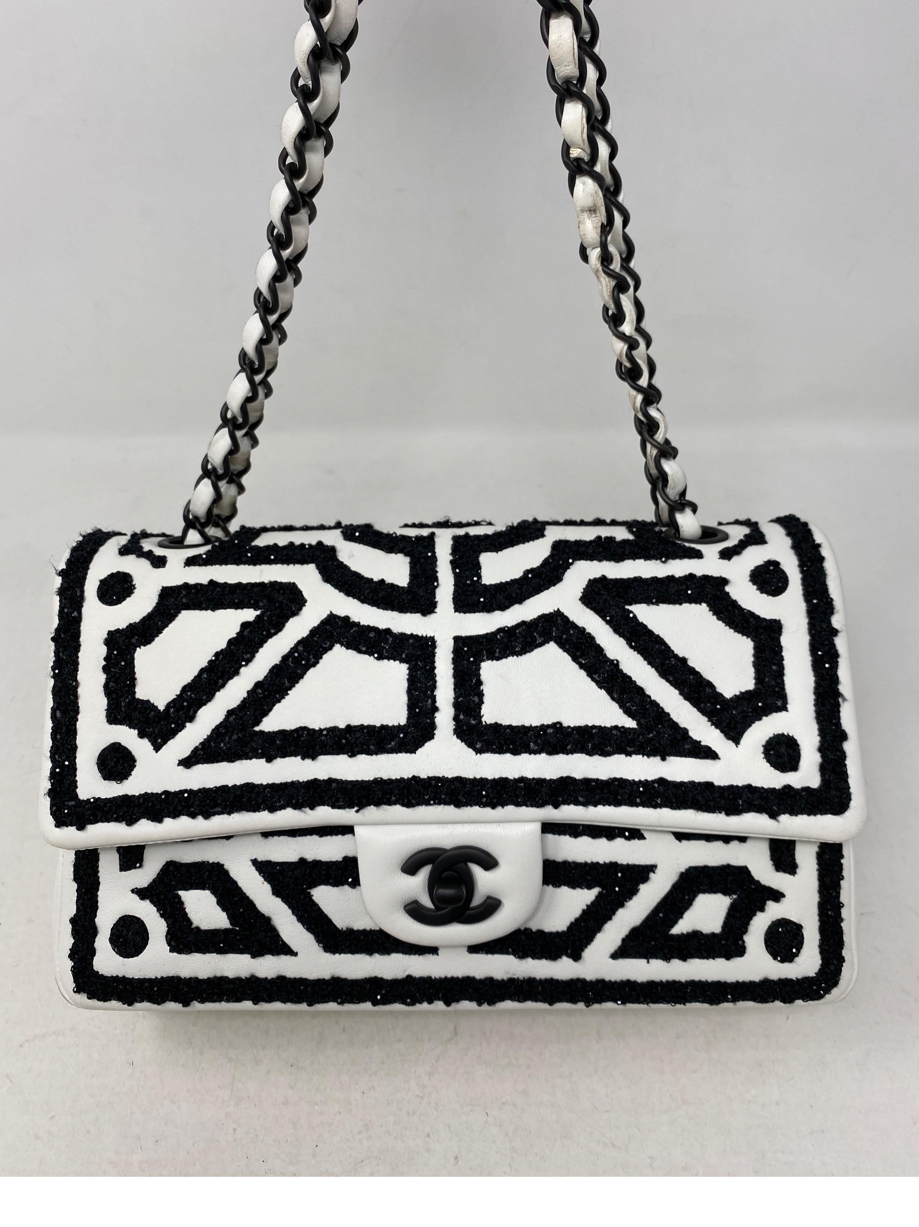 Chanel White and Black Double Flap Bag In Excellent Condition In Athens, GA