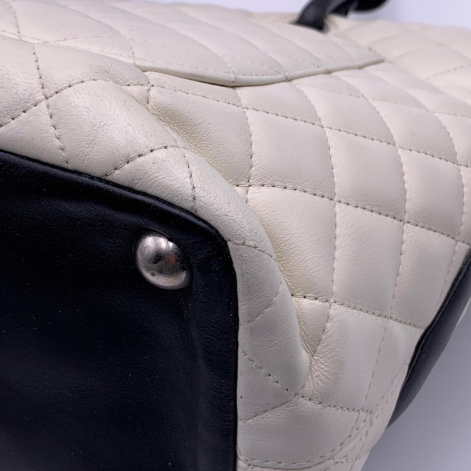 Chanel White and Black Quilted Leather Cambon Ligne Tote Bag 1