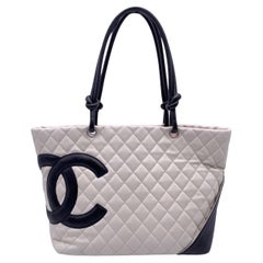 Chanel White and Black Quilted Leather Cambon Ligne Tote Bag