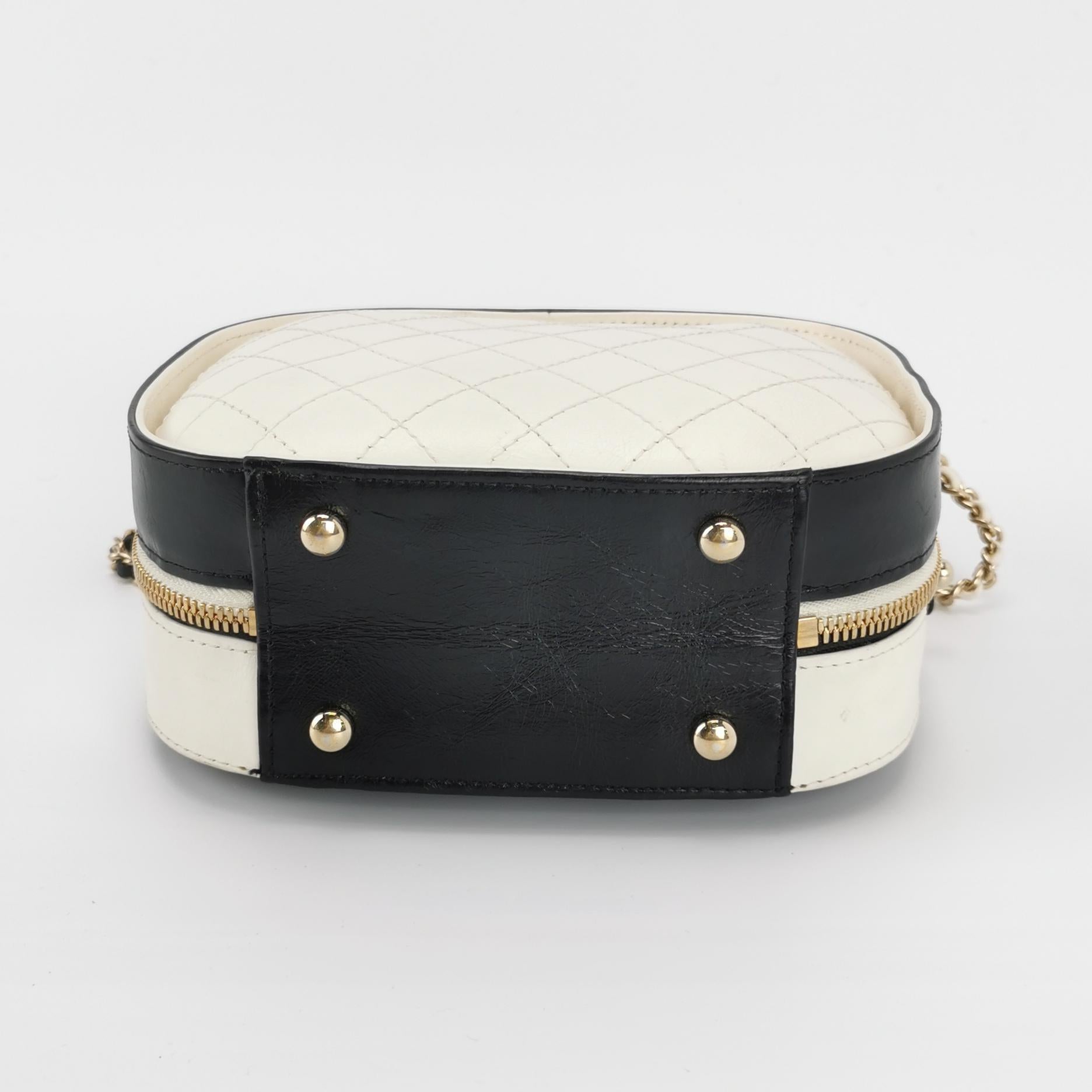 Women's Chanel White and Black Small Crumpled Calfskin Vanity Case Crossbody Bag