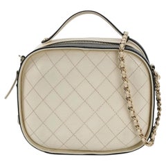 Chanel White and Black Small Crumpled Calfskin Vanity Case Crossbody Bag