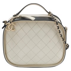 Chanel White and Black Small Crumpled Calfskin Vanity Case Crossbody Bag