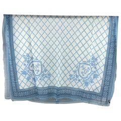 Chanel White and Blue Cashmere Lattice Hearts Shawl Large Scarf