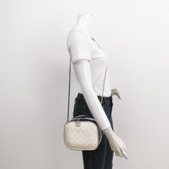 Chanel White and Blue Small Crumpled Calfskin Vanity Case Crossbody Bag