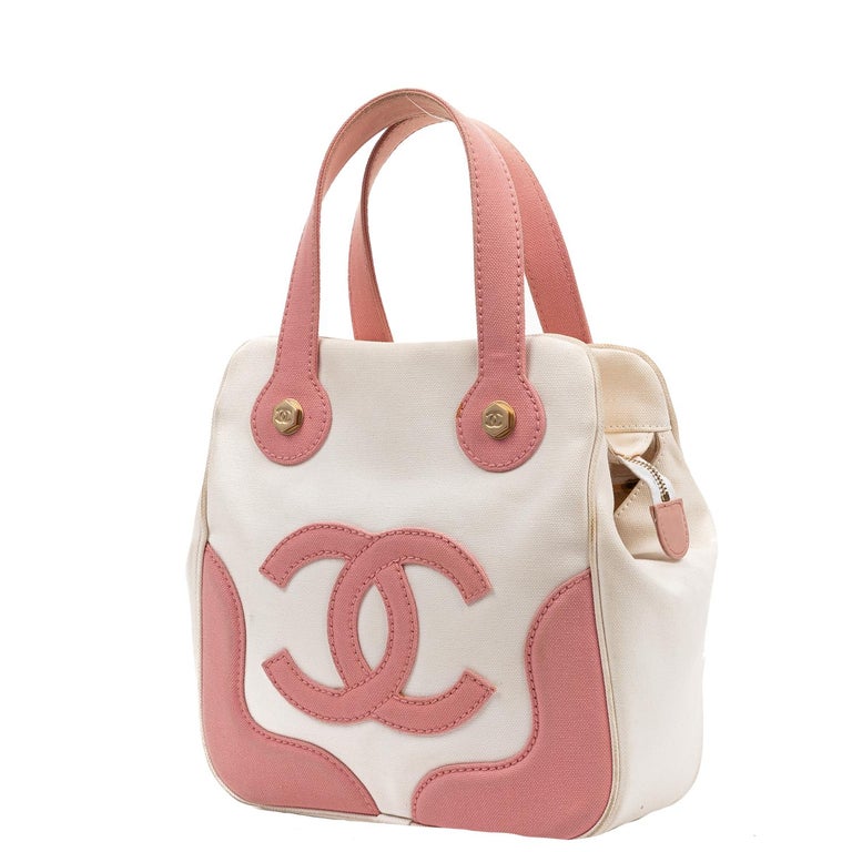 CHANEL Canvas CC Handbag Pink White 970244