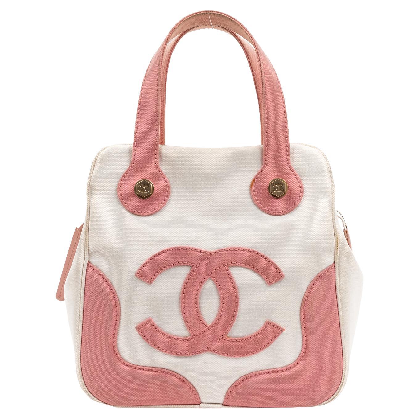 Chanel White and Pink CC Mini Tote