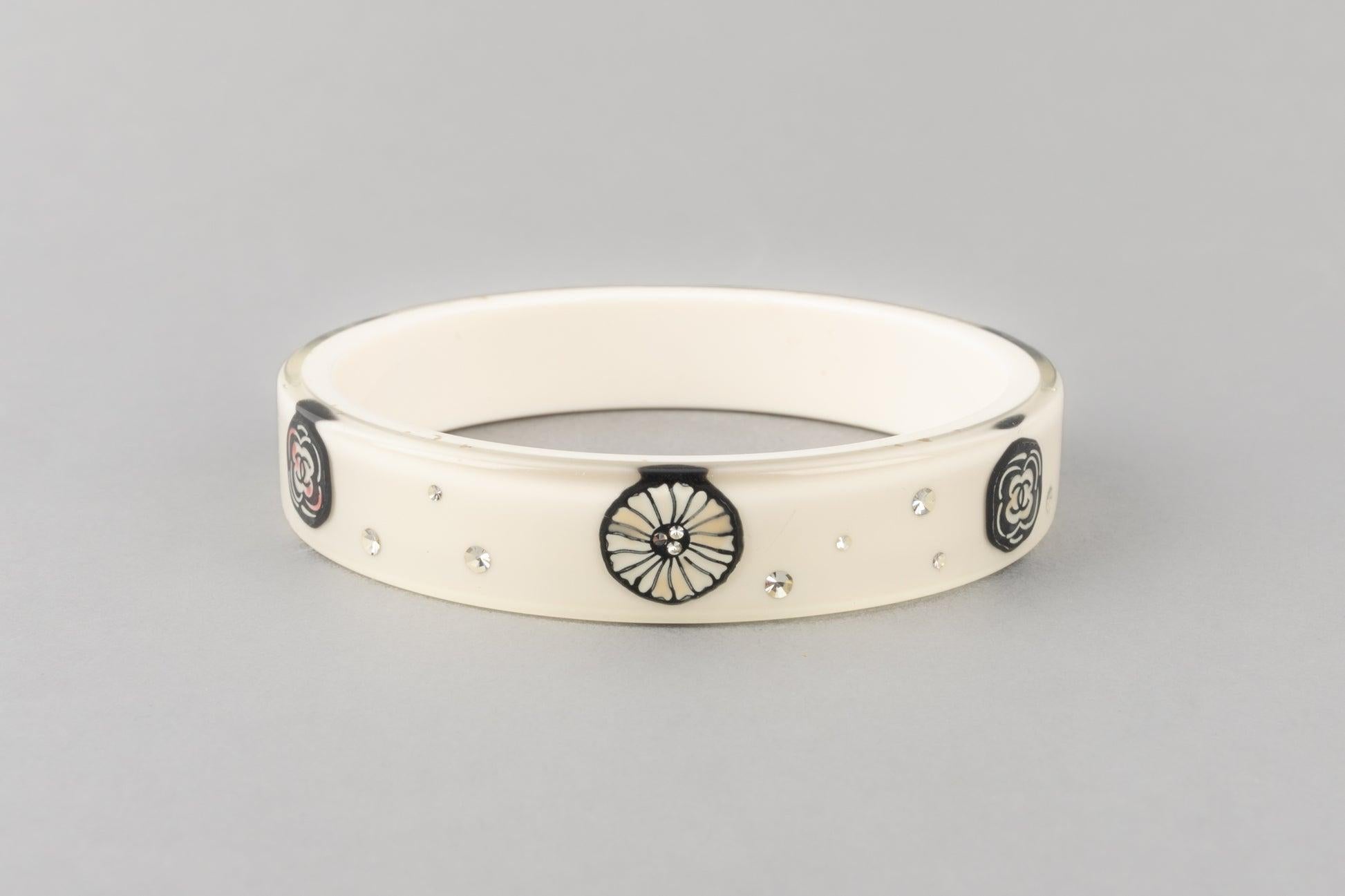 Women's Chanel White Bakelite and Rhinestone Bracelet, 2012