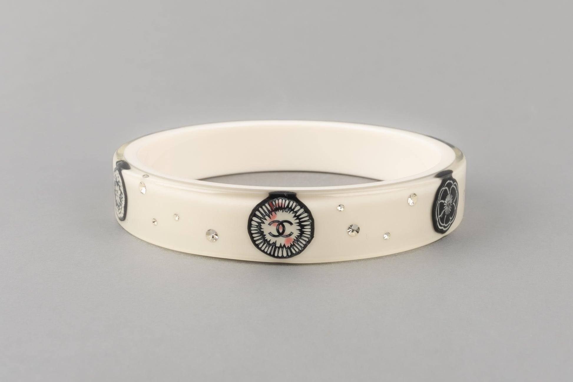 Women's Chanel White Bakelite and Rhinestone Bracelet, 2012