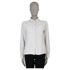 CHANEL white & beige cotton 01P BOUCLE OVERSHIRT Shirt M