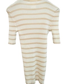 Chanel white beige cotton knitted stripe short sleeves cardigan top