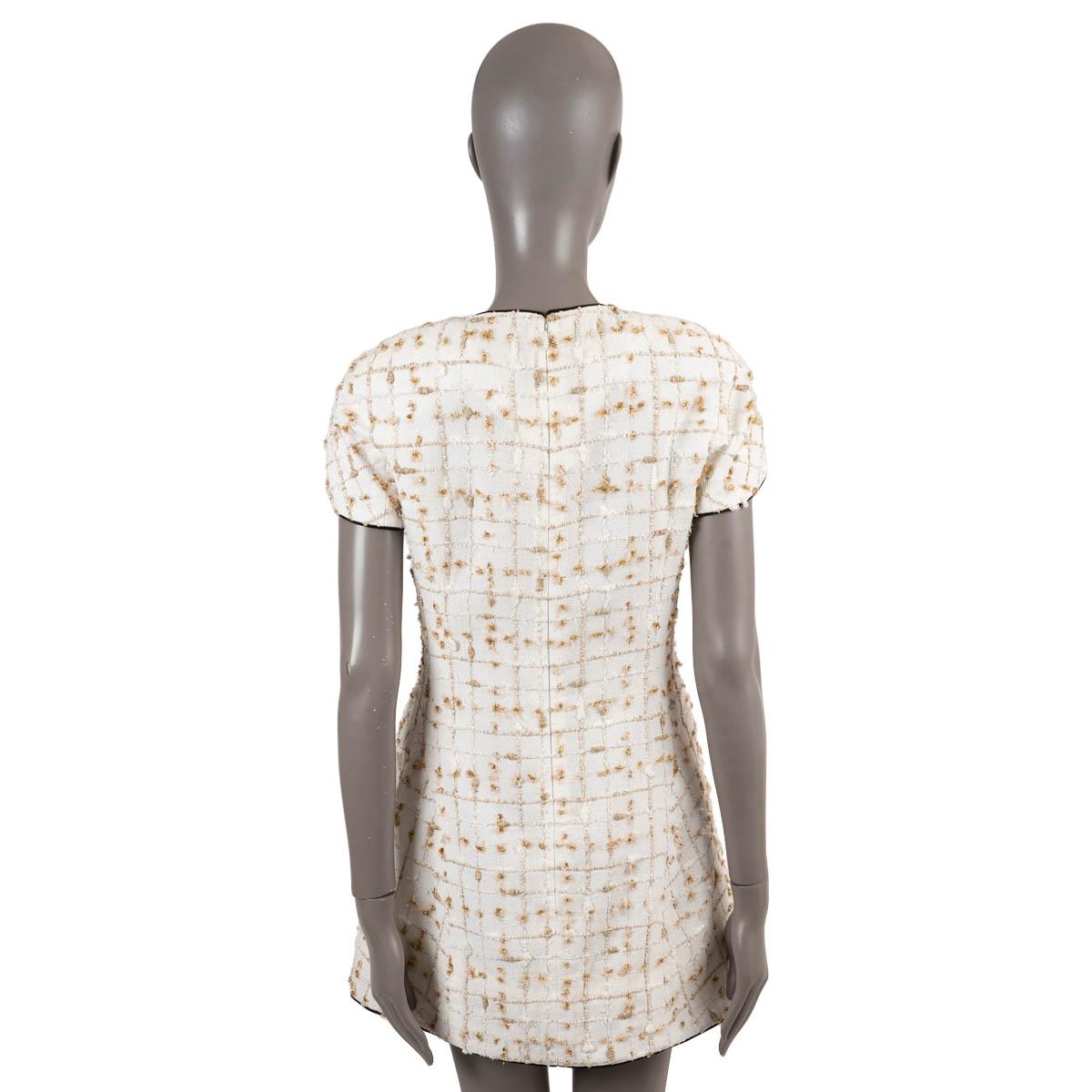 Women's CHANEL white beige gold 2019 19S SHORT SLEEVE TWEED Dress 38 S For Sale