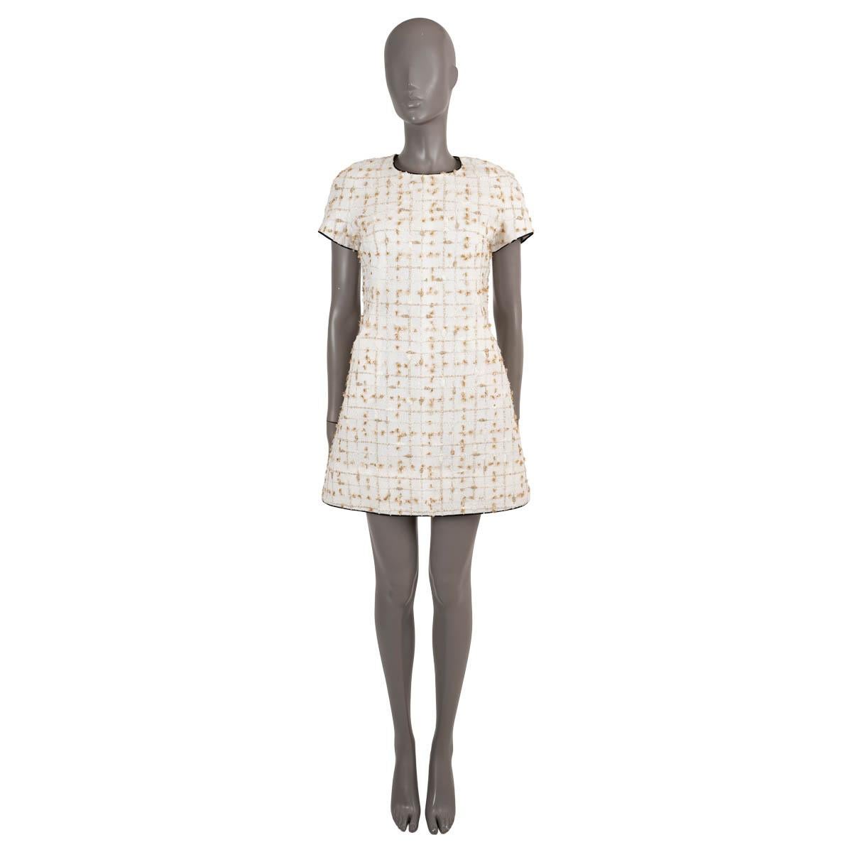 CHANEL white beige gold 2019 19S SHORT SLEEVE TWEED Dress 38 S For Sale 1