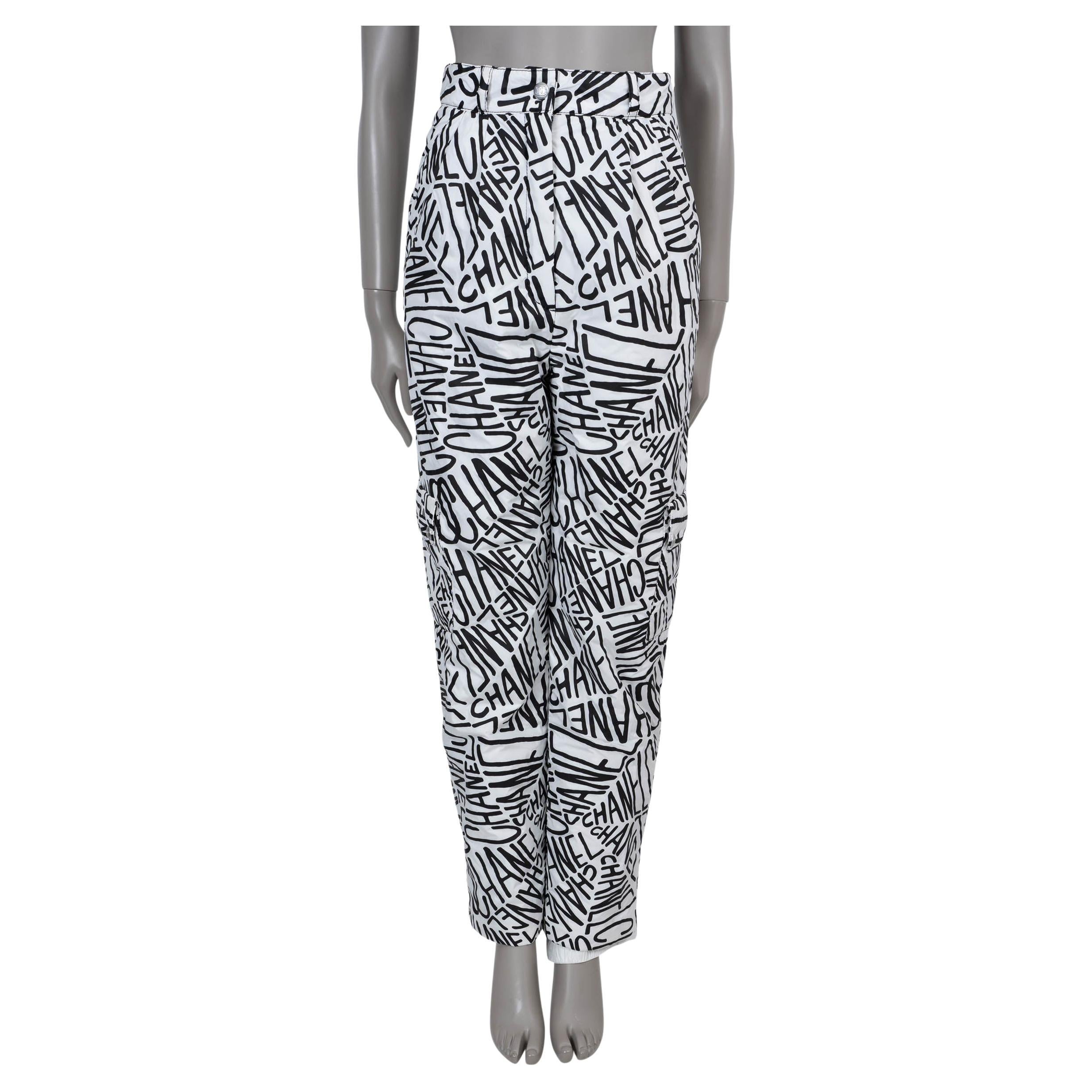 CHANEL white & black 21N COCO NEIGE LOGO SKI Pants 36 XS