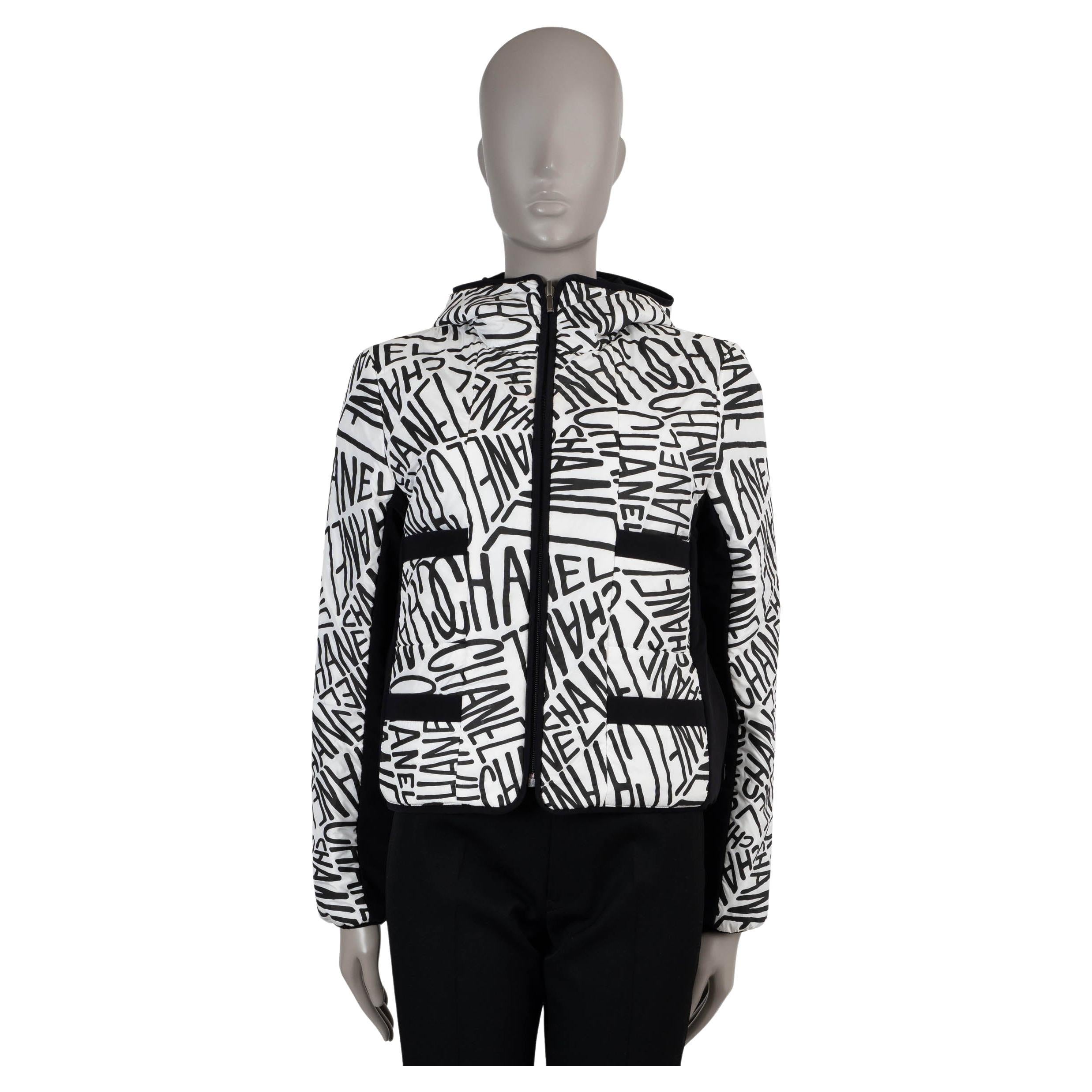 CHANEL white & black 21N COCO NEIGE LOGO SKI Puffer Jacket XS For Sale