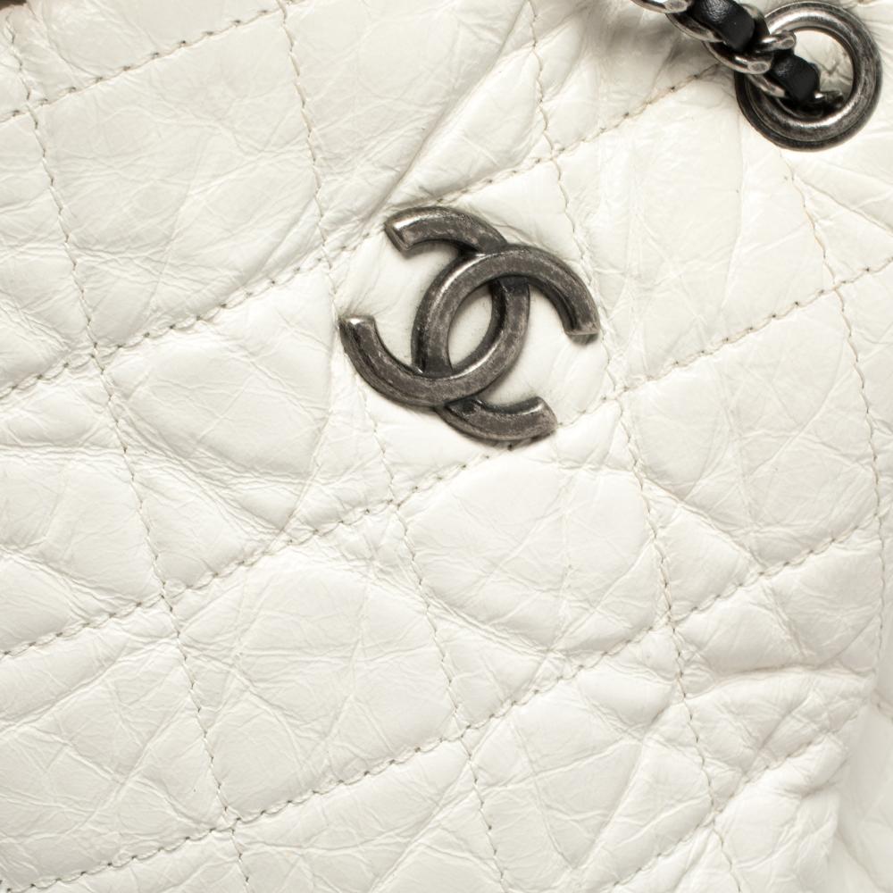 Chanel White/Black Aged Quilted Leather Small Gabrielle Backpack 3
