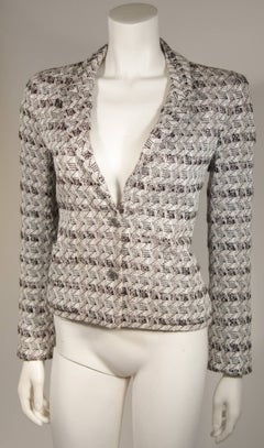 Chanel White Black and Silver Metallic Tweed Blazer