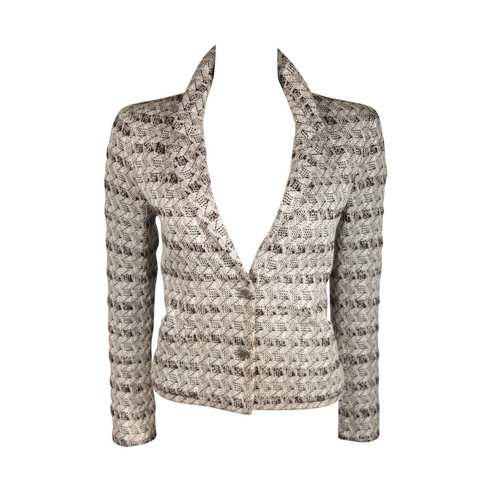 Chanel White Black and Silver Metallic Tweed Blazer