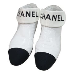 Chanel White Black Ankle Boots