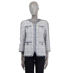 CHANEL white black blue cotton 2017 17P BRAID TRIM TWEED Jacket 36 XS
