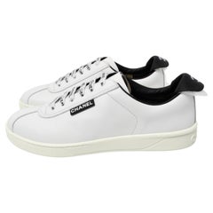 Chanel White & Black Calfskin Leather Sneakers