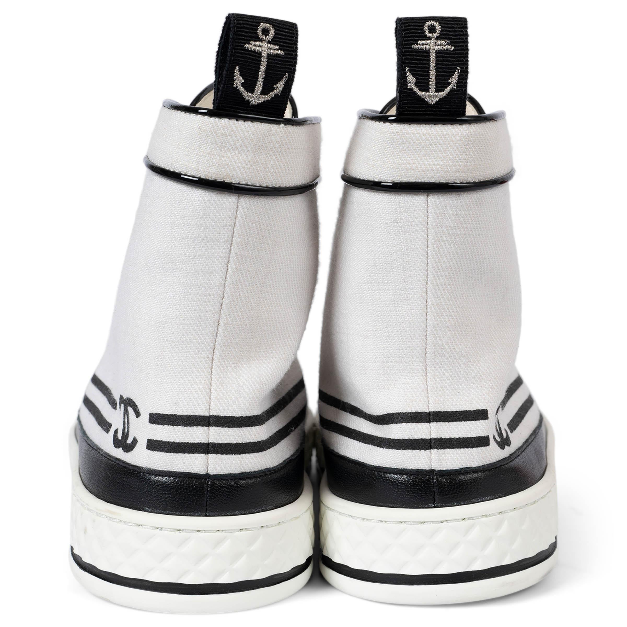 Women's CHANEL white & black canvas 2019 19S HIGH-TOP Sneakers Shoes 42 fit 41 For Sale