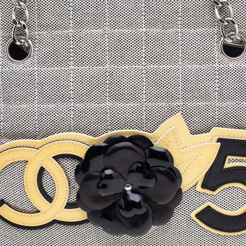 Chanel White/Black Canvas and Patent Leather Camellia No.5 Tote 3