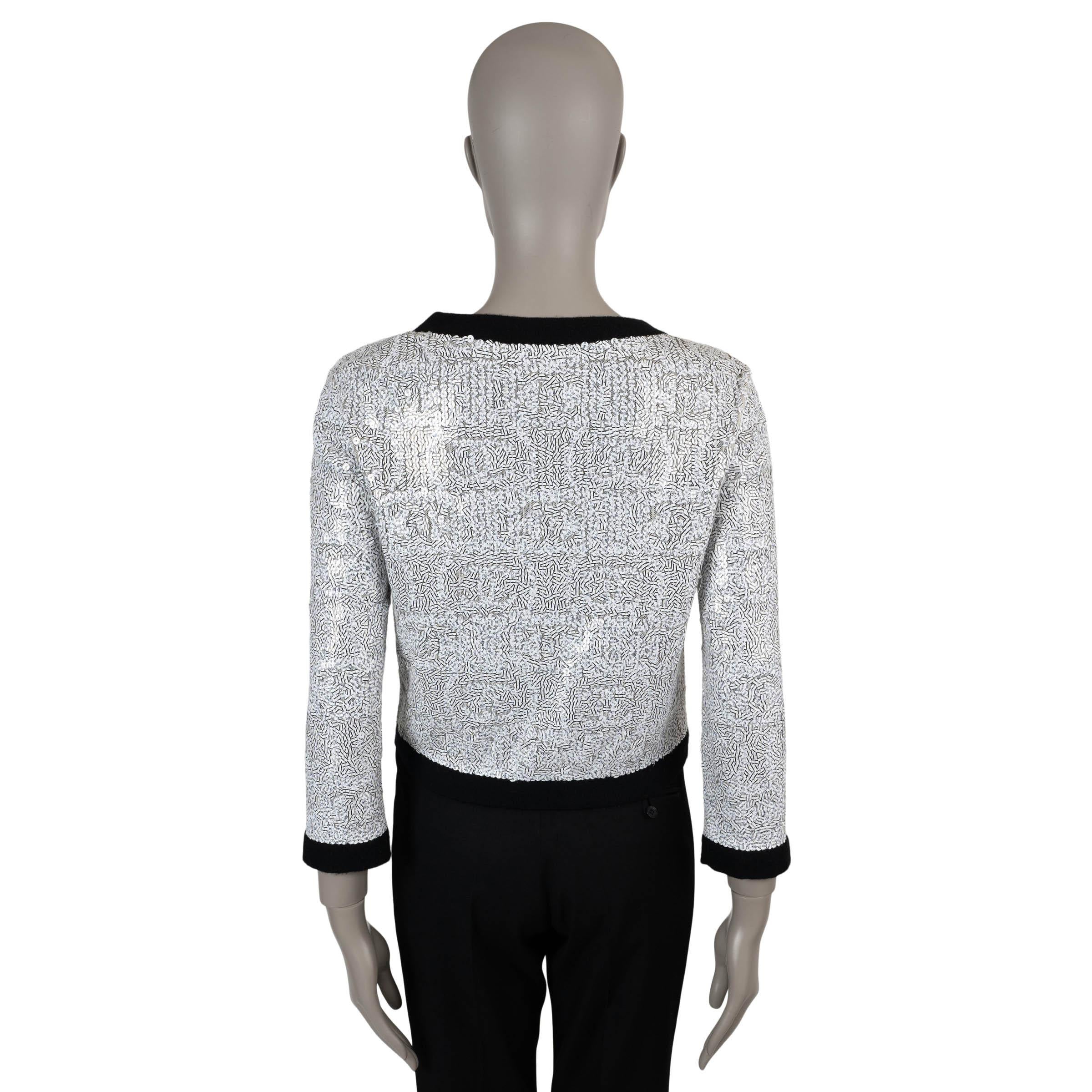 Black CHANEL white & black cashmere 08P SEQUIN Cardigan Sweater M For Sale