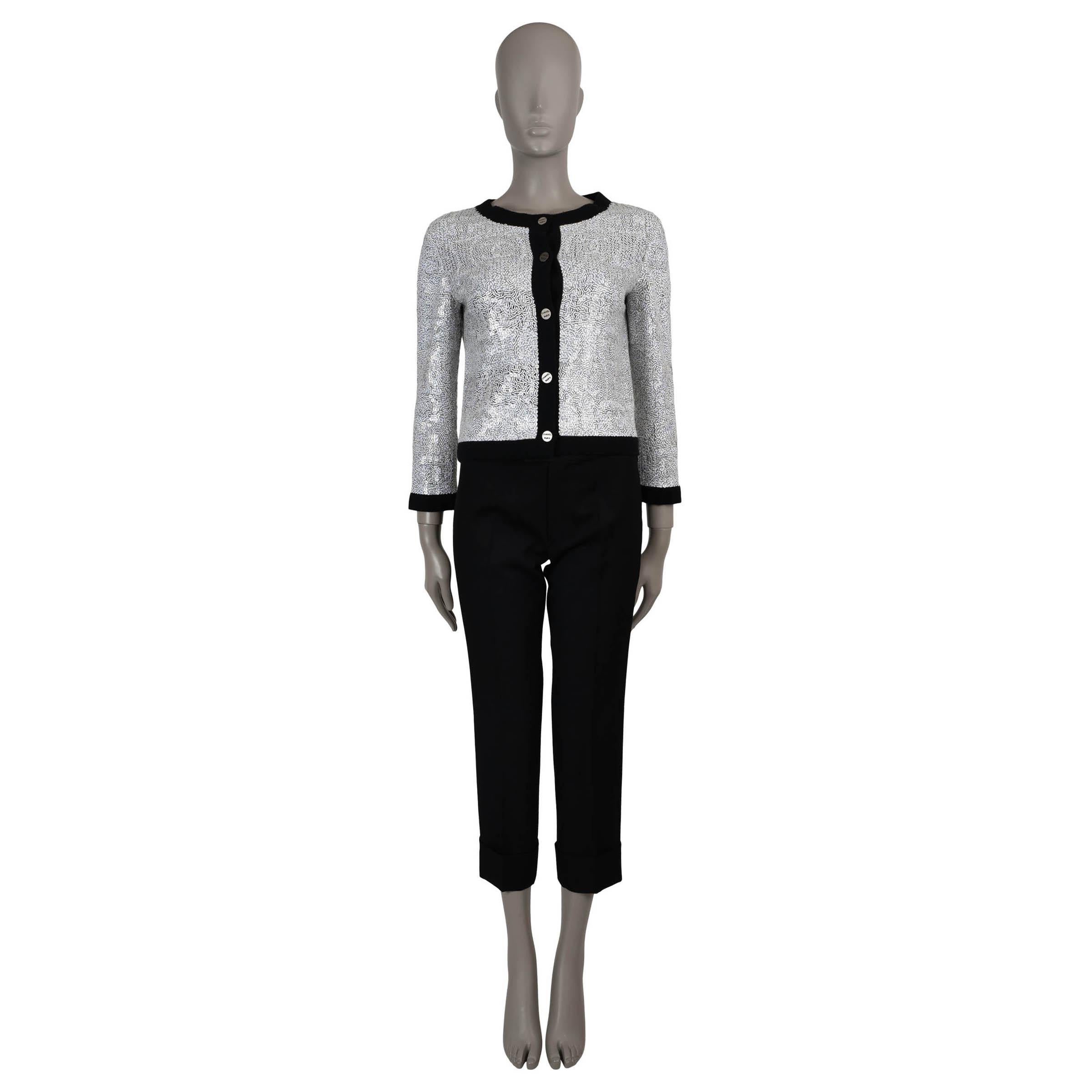 Women's CHANEL white & black cashmere 08P SEQUIN Cardigan Sweater M For Sale