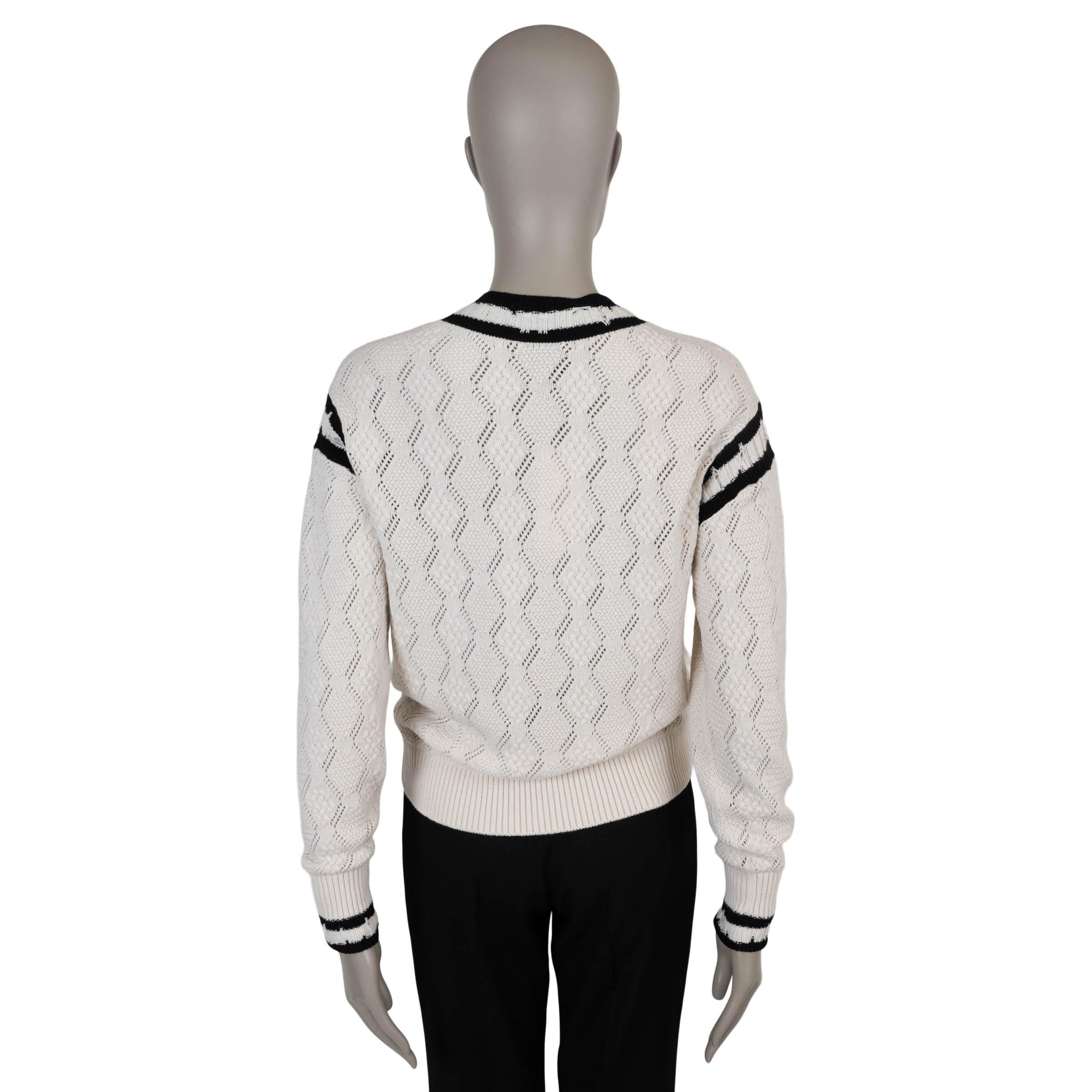 De las mujeres CHANEL blanco y negro cachemira 22C DUBAI POINTELLE Jersey 34 XS en venta