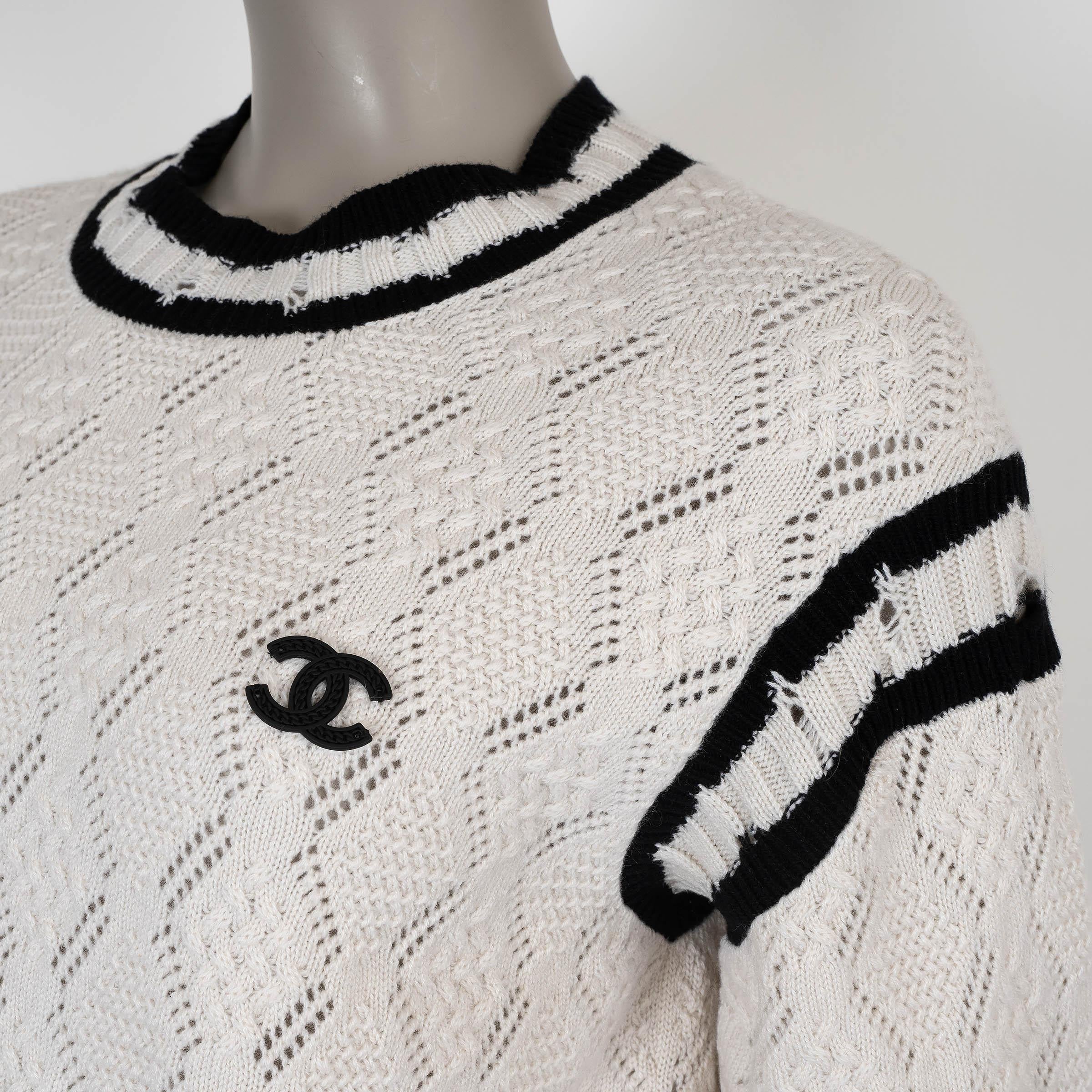 CHANEL blanco y negro cachemira 22C DUBAI POINTELLE Jersey 34 XS en venta 1