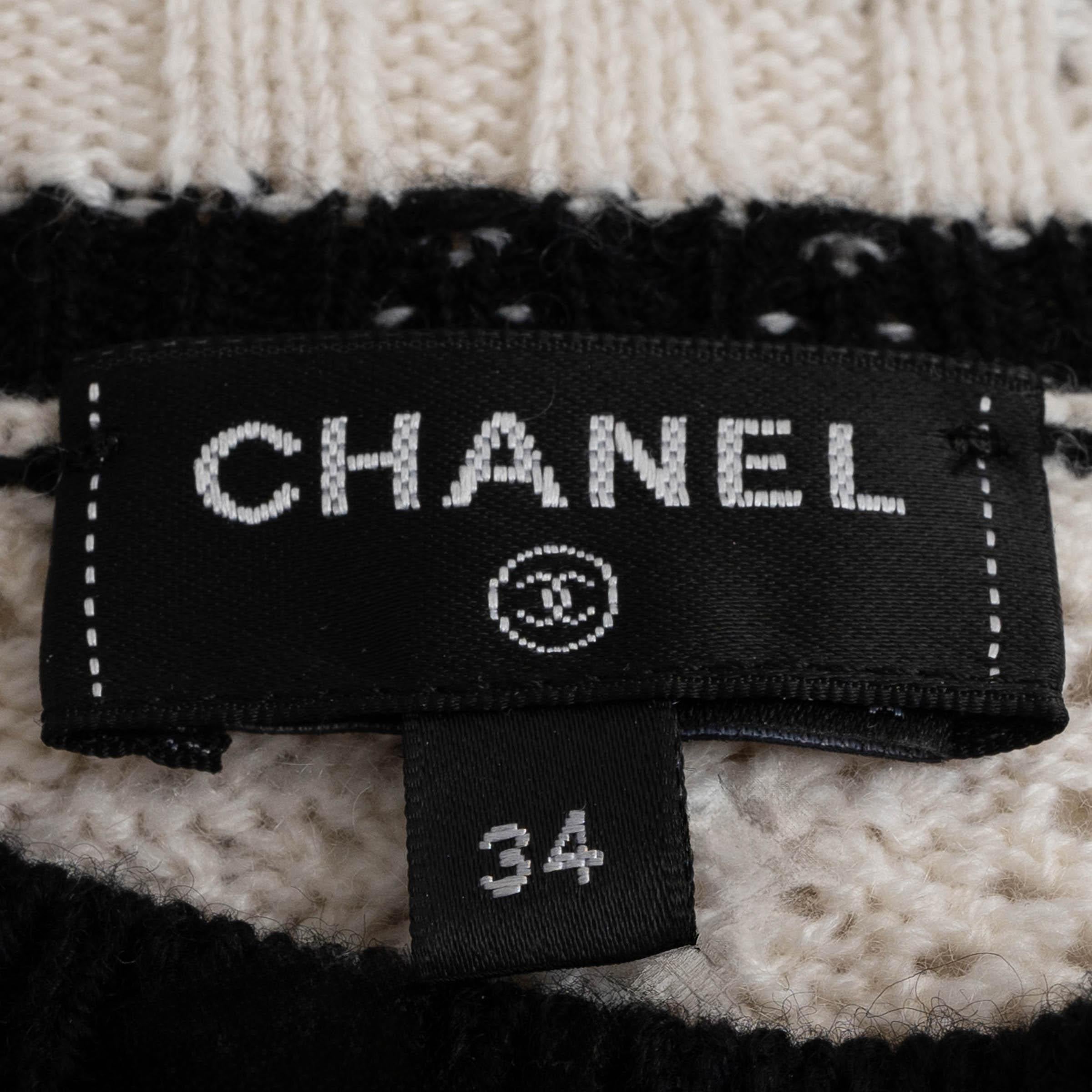 CHANEL blanco y negro cachemira 22C DUBAI POINTELLE Jersey 34 XS en venta 2