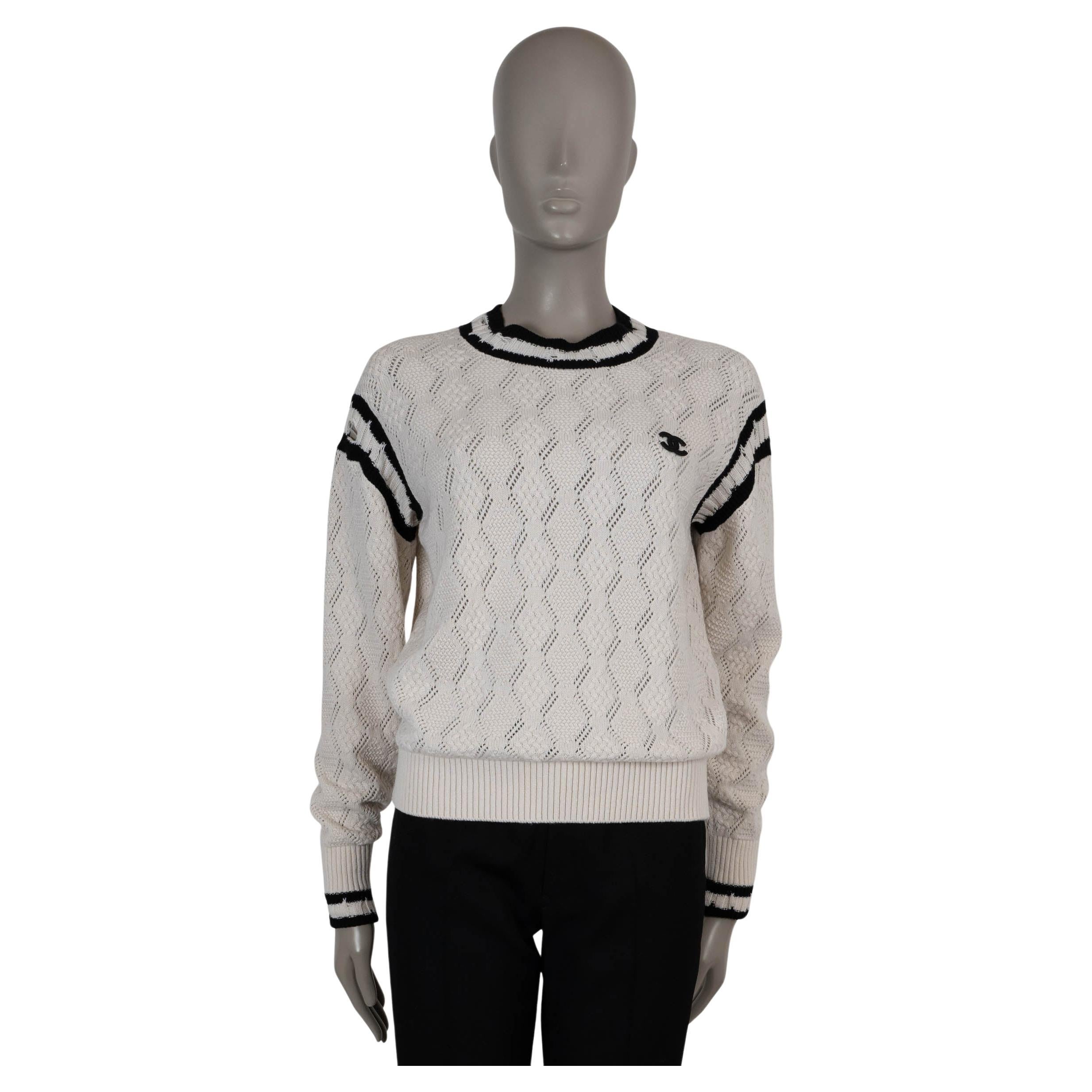 CHANEL blanco y negro cachemira 22C DUBAI POINTELLE Jersey 34 XS en venta