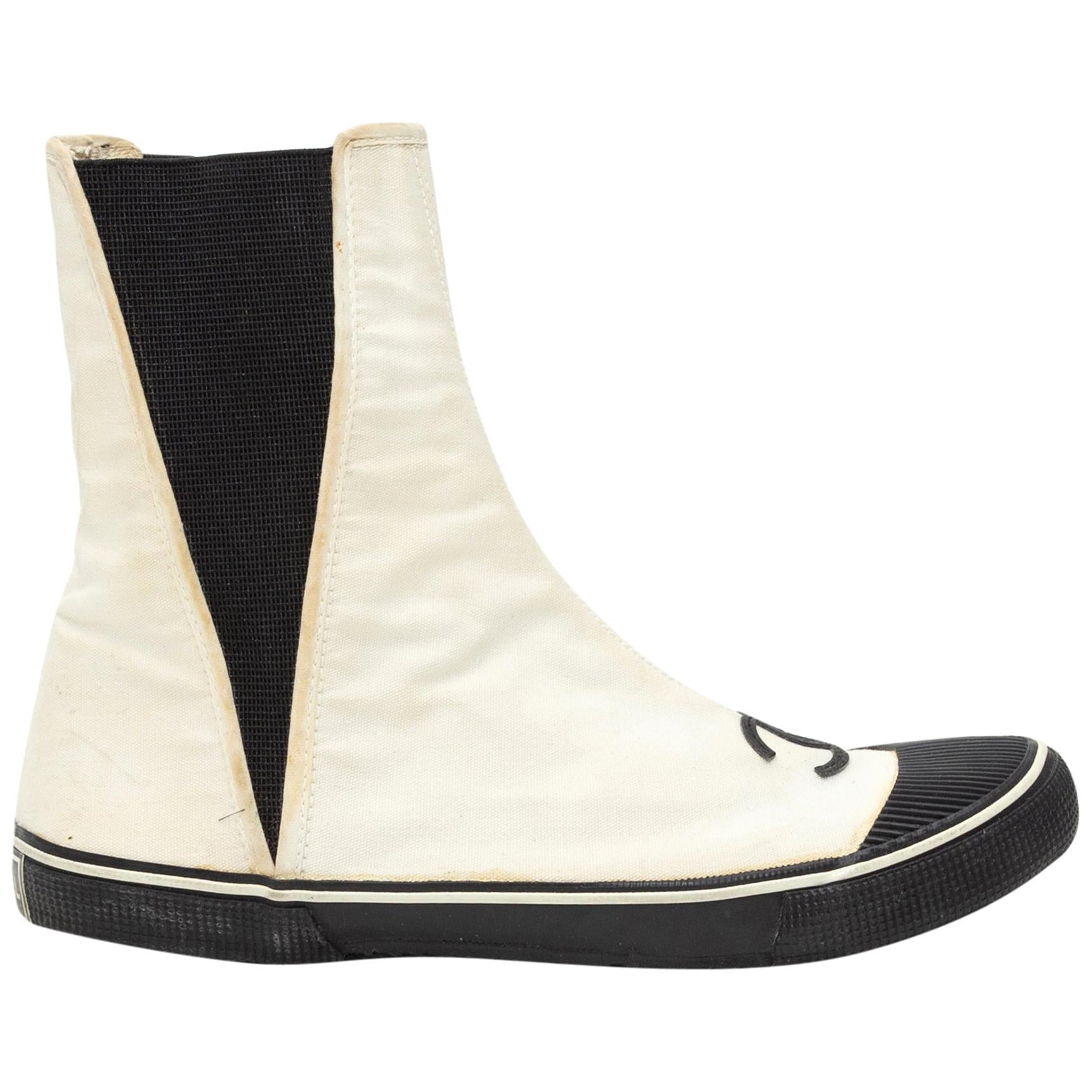 Chanel White & Black CC Canvas Boots 36