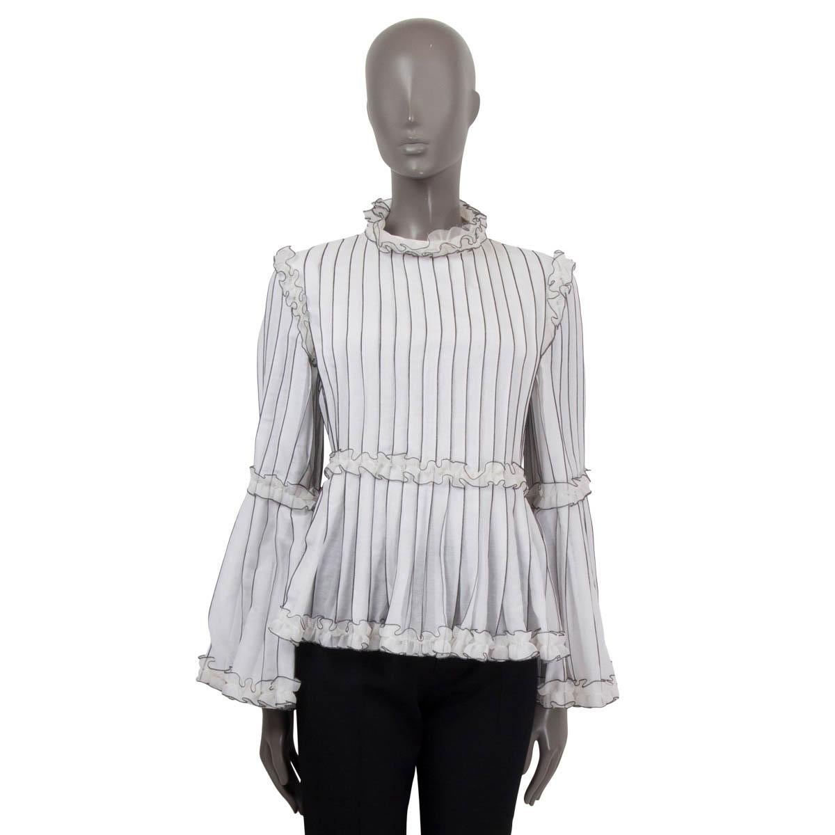 Gray CHANEL white & black cotton 2017 17S STRIPED Blouse Shirt 36 XS For Sale