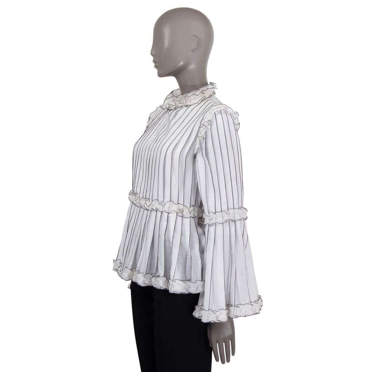 Women's CHANEL white & black cotton 2017 17S STRIPED Blouse Shirt 36 XS For Sale